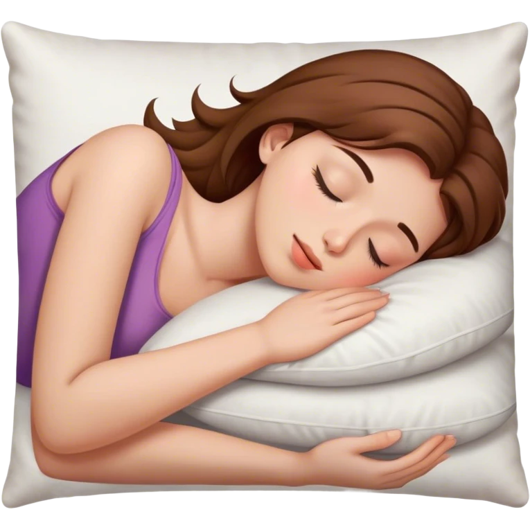 girl with brown hair lying on pillow sleeping, show her from the  neck up  emoji