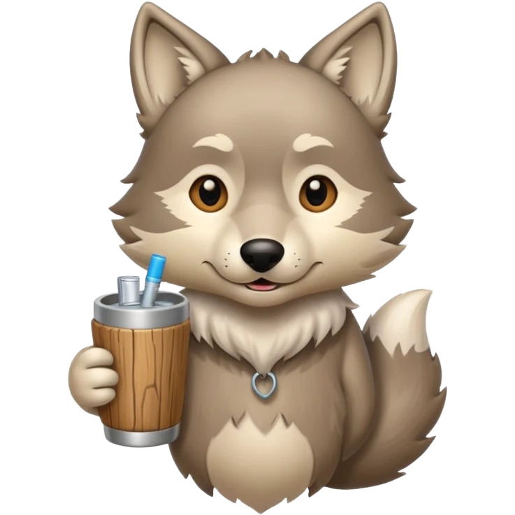 Wolf cartoon wholding wood tumber emoji