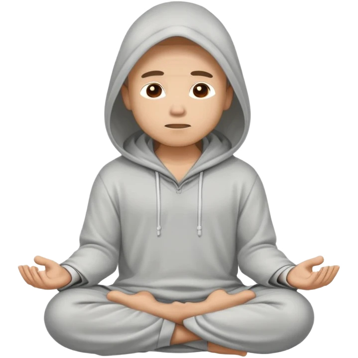 Man wearing light gray colored hood meditating emoji