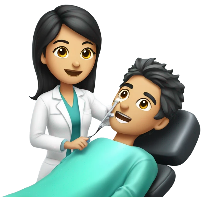 Olive skin black hair dentist working on patient on a dental chair  emoji