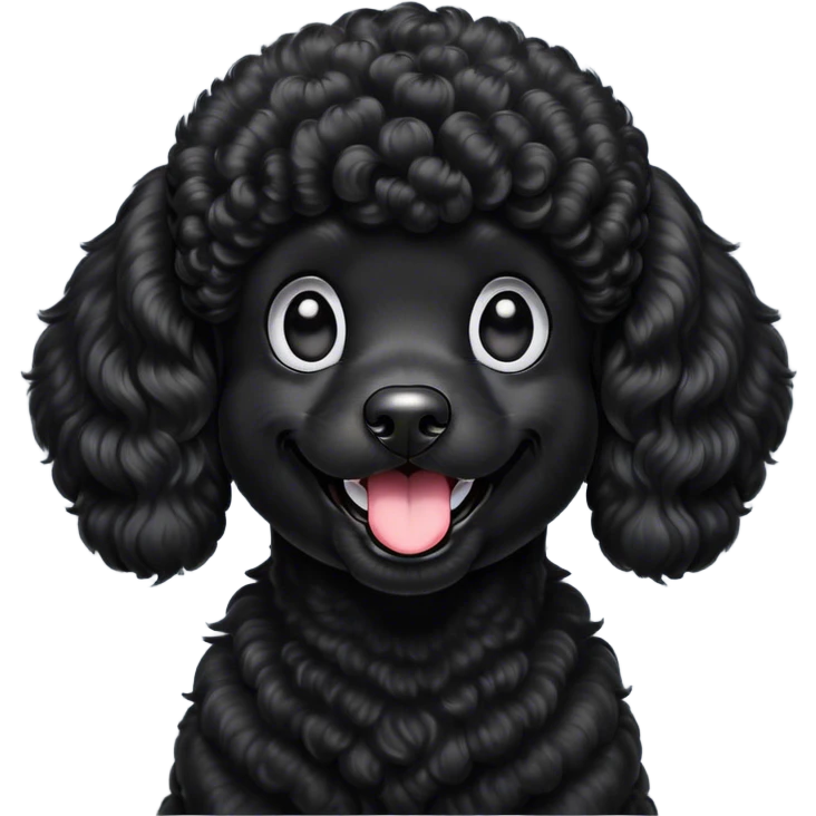 Cinematic Comical Black Poodle Portrait Emoji, Head tilted dramatically with an exaggeratedly amused expression, featuring a glossy, curly jet-black Fur with a lively bounce, wide, expressive dark eyes filled with playful disbelief, Simplified yet hilariously expressive features, highly detailed, glowing with a slightly sassy glow, high shine, dramatic yet playful, stylized with an air of cheeky mischief, bright and endearing, soft glowing outline, capturing the essence of a spirited and over-the-top companion, so meme-worthy it feels like it could side-eye its way into internet fame instantly! emoji