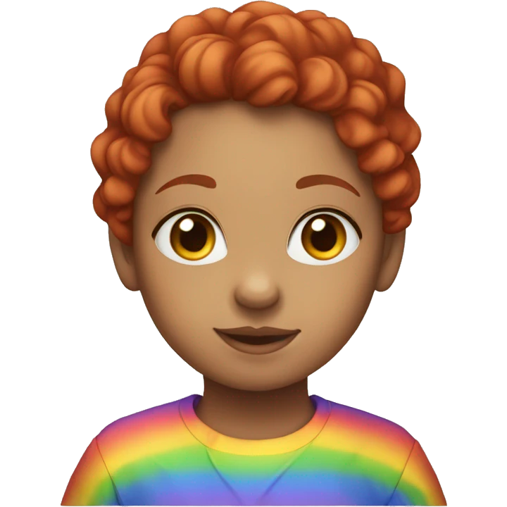 a girl with red curly hair in a pony tail with rainbow shirt emoji