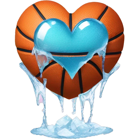 Heart shaped basketball with ice emoji