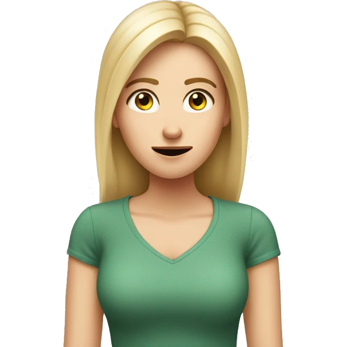 A white girl with an important face turns her two fingers near her nose, dissatisfied emoji