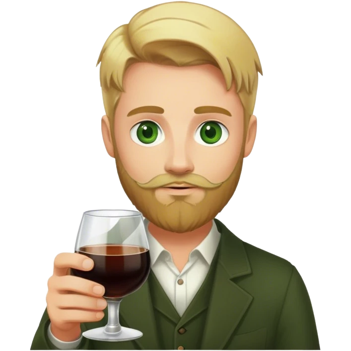 Chico rubio, con barba y ojos verdes con vaso de fernet en la mano emoji