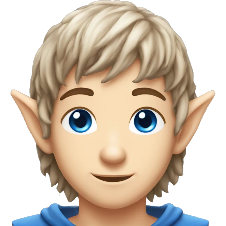 a twink elf with fluffy brown gamer hair and blue eyes and long elf ears emoji