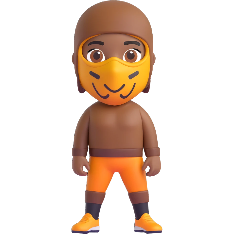 person with brown skin and visible tattoos wearing a Nike ski mask, modern 3D emoji style emoji