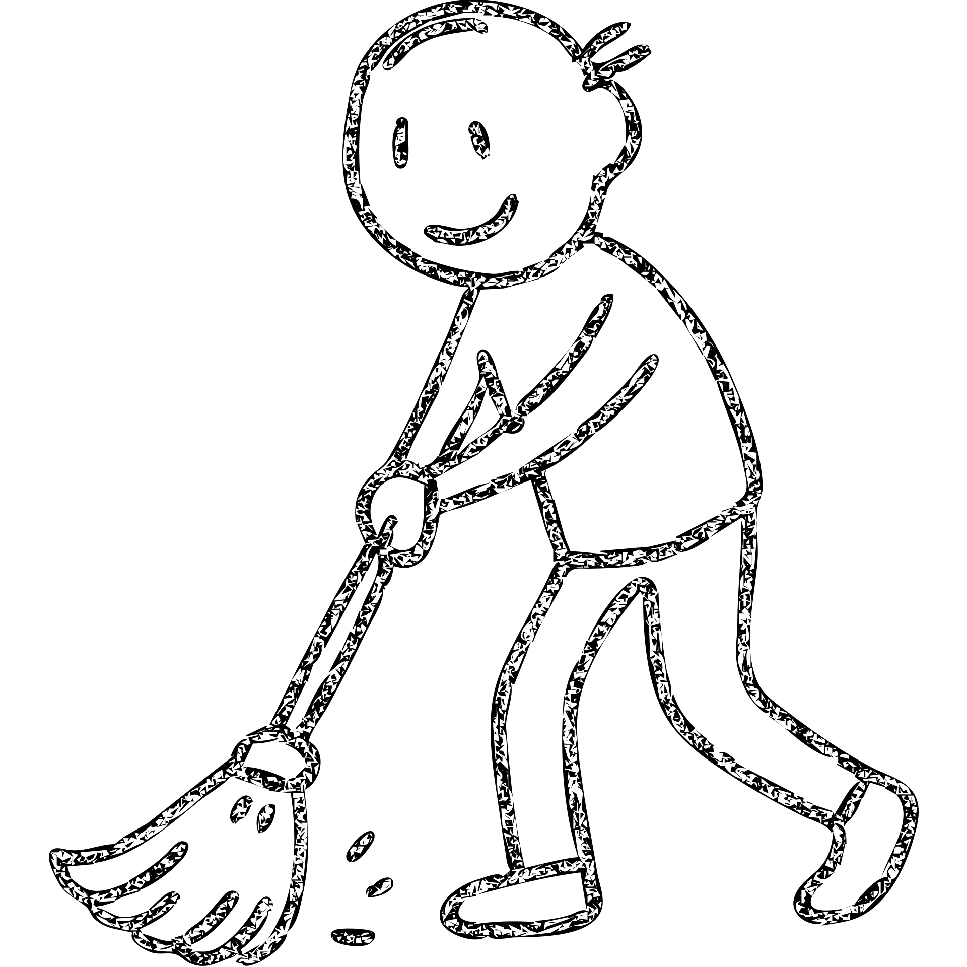 hand-drawn outline of a person sweeping with a broom, simple and playful emoji