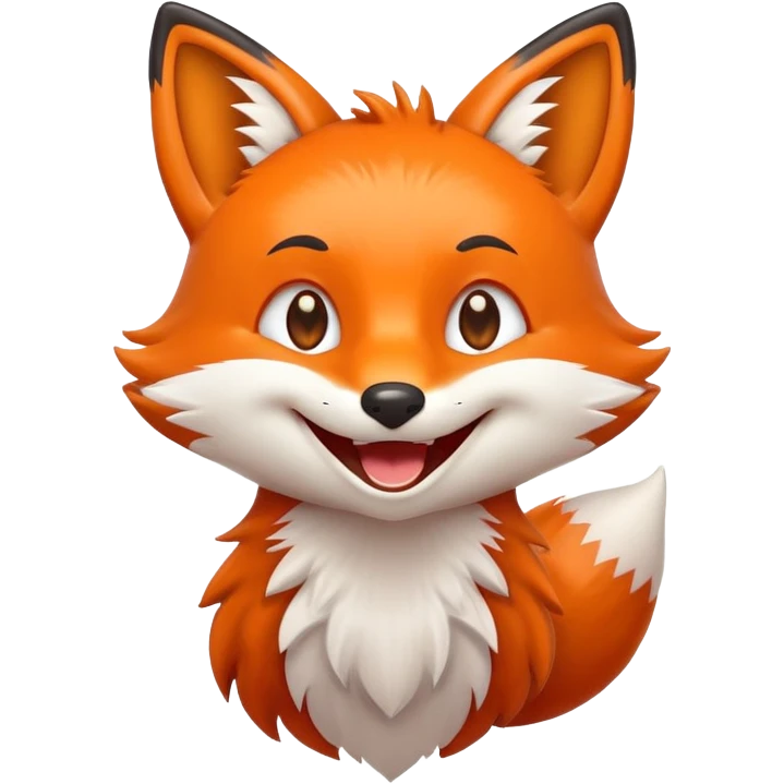 A 2D cartoon fox emoji with a happy expression, smiling and showing joy emoji