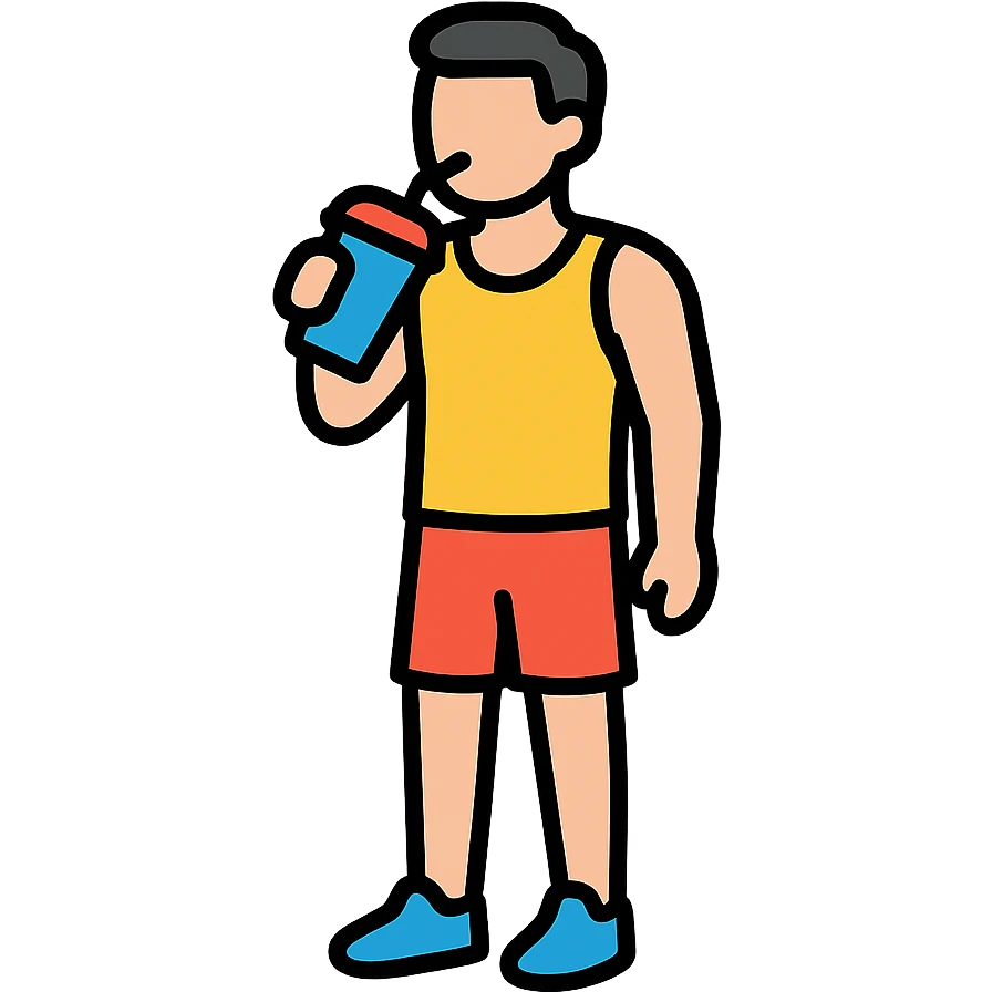one man standing in gym clothes drinking a smoothie, icon style, clean lines, fitness theme emoji