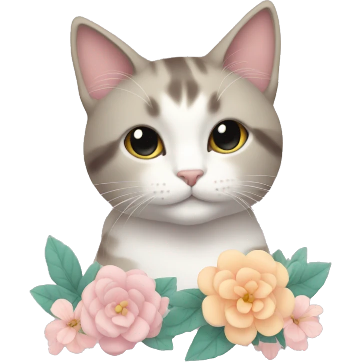 cat with flowers and pastel colors aesthetic emoji