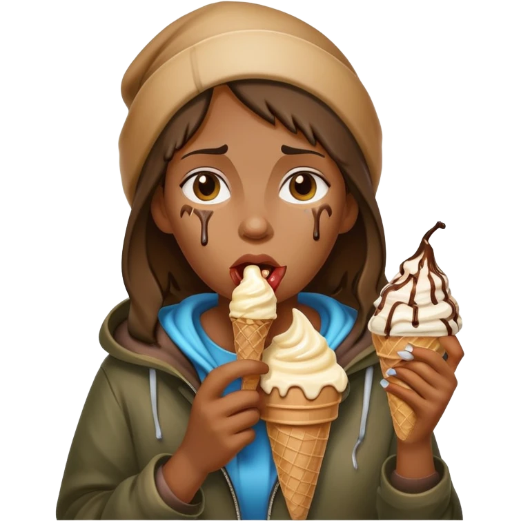 Homeless woman eating ice cream emoji