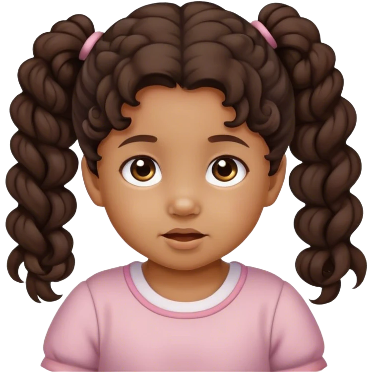 toddler with curly dark brown hair and pigtails with tan skin emoji