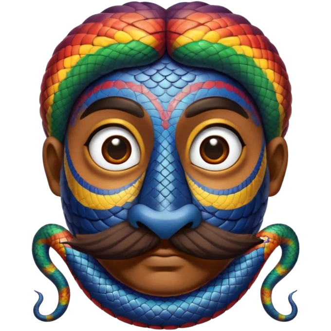 Oxumarê, African rainbow serpent deity with human face, having only a mustache (no beard on the sides) and a beauty mark on the left side below the lip emoji