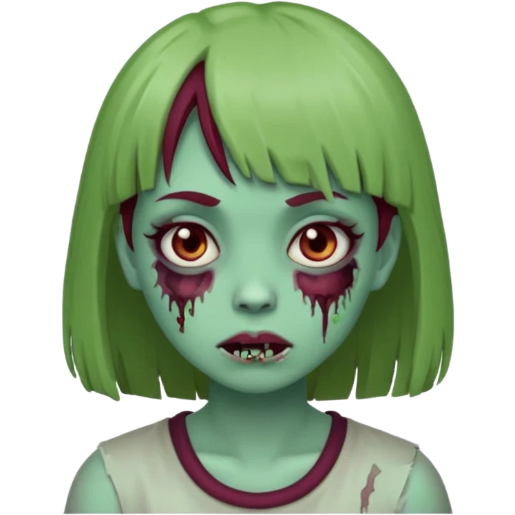 girl zombie with burgundy hair and bangs emoji, white background  emoji