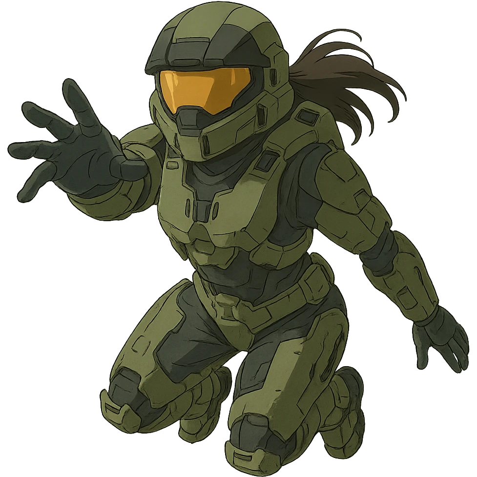 1 female, strengthened sIII spartan-3 helmet with a black visor, a tactical female space warrior floating in zero-g EVA operations, reaching in front of her emoji