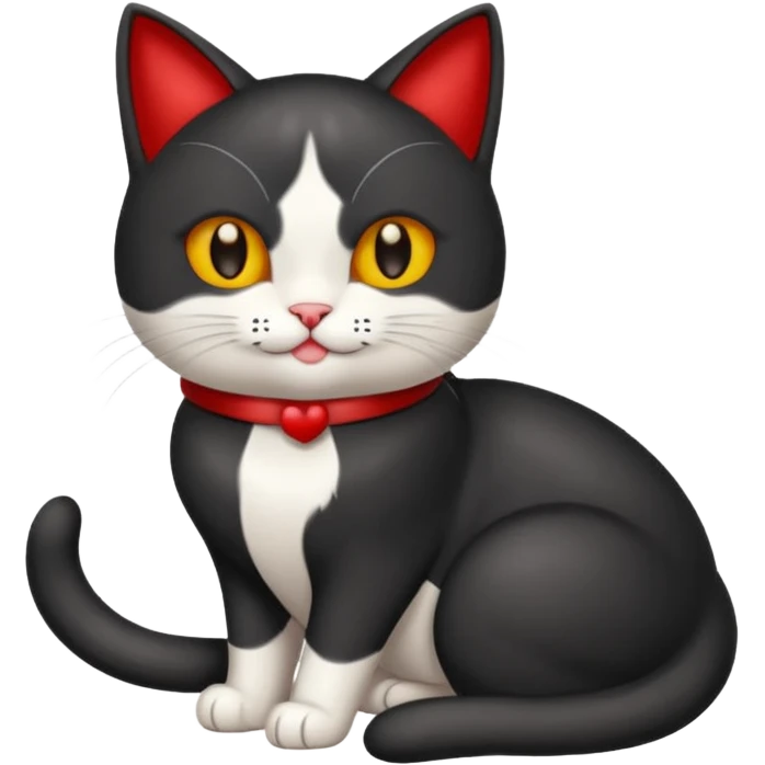 Gato negro con blanco feliz con moño rojo y un regalo 🎁 emoji