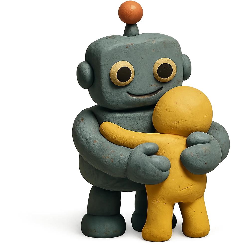 claymation style of a robot giving a warm hug emoji