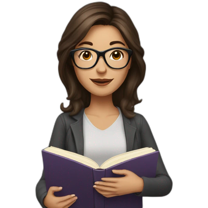 woman with glasses and medium length brunette hair halding a book emoji
