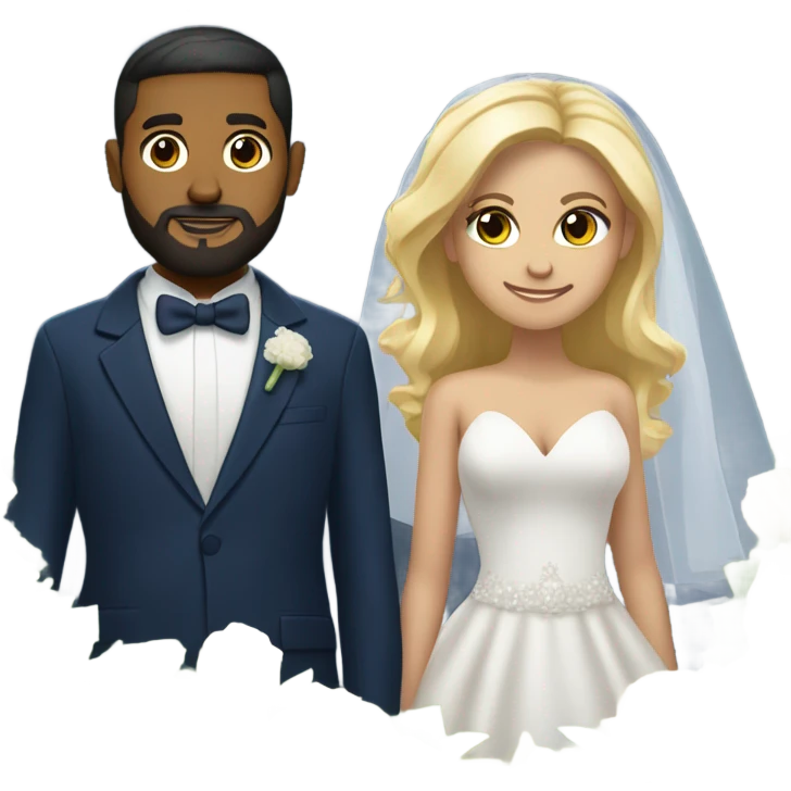 Puerto rican beard short hair with navy blue suit marrying  with blond woman  emoji