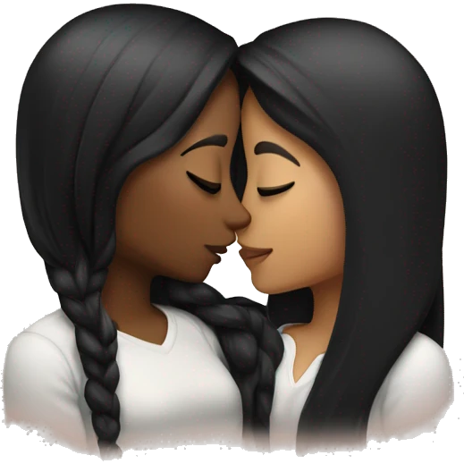 Lesbians with long black hair and white skin kissing passionately emoji