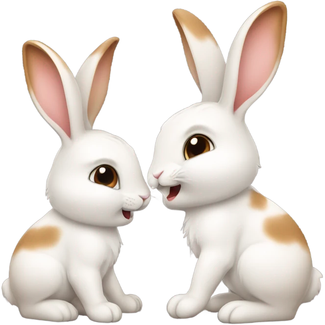 Cute pair of bunnies playing together, make one brown and one white emoji
