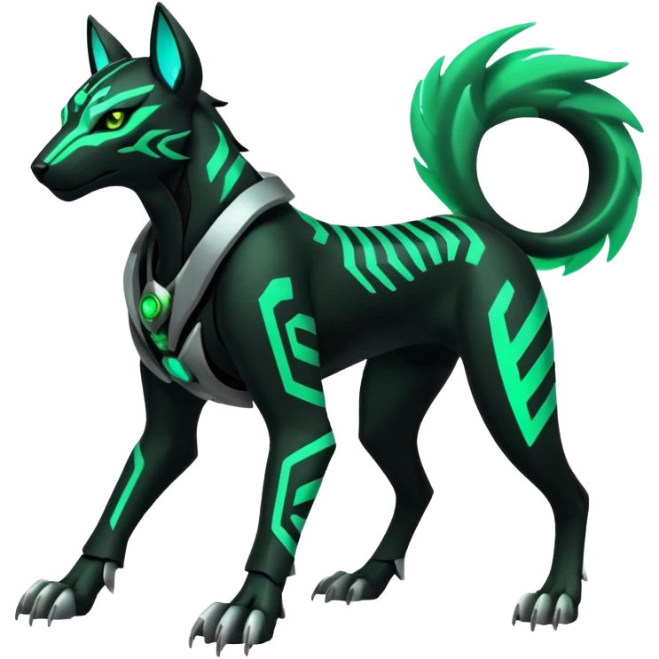 Black and green cyberpunk intricate neon glowing grey white futuristic cyborg-Houndoom-Tigress-Luxray-Gryphon-fusion (full body) emoji