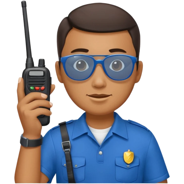school security, blue cloth, sun glasses, holding walkie-talkie emoji