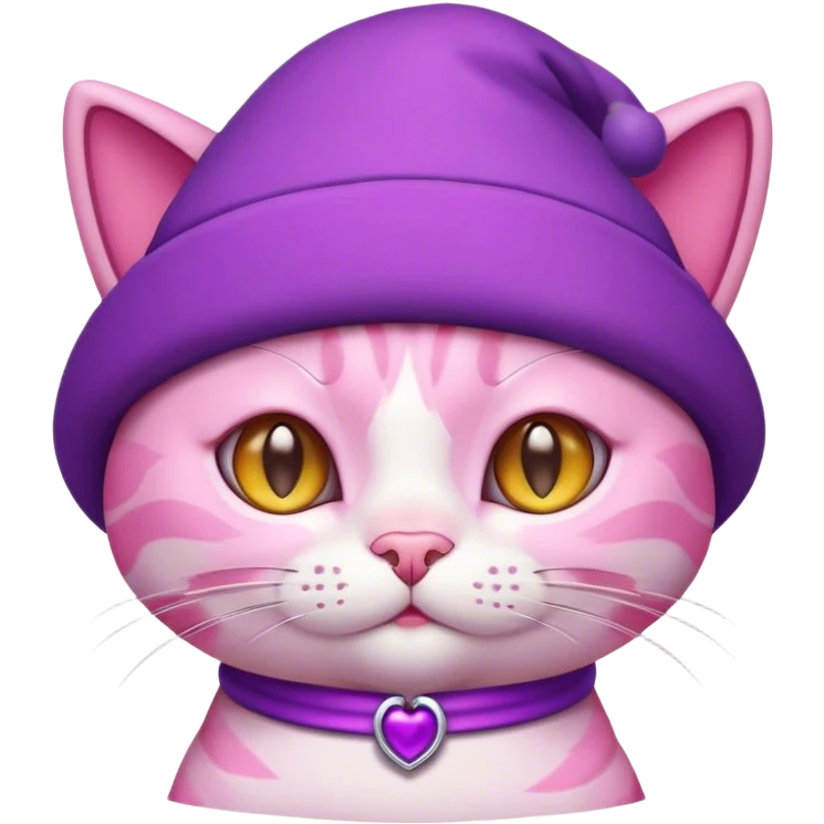 Gato rosado con un sombrero morado emoji