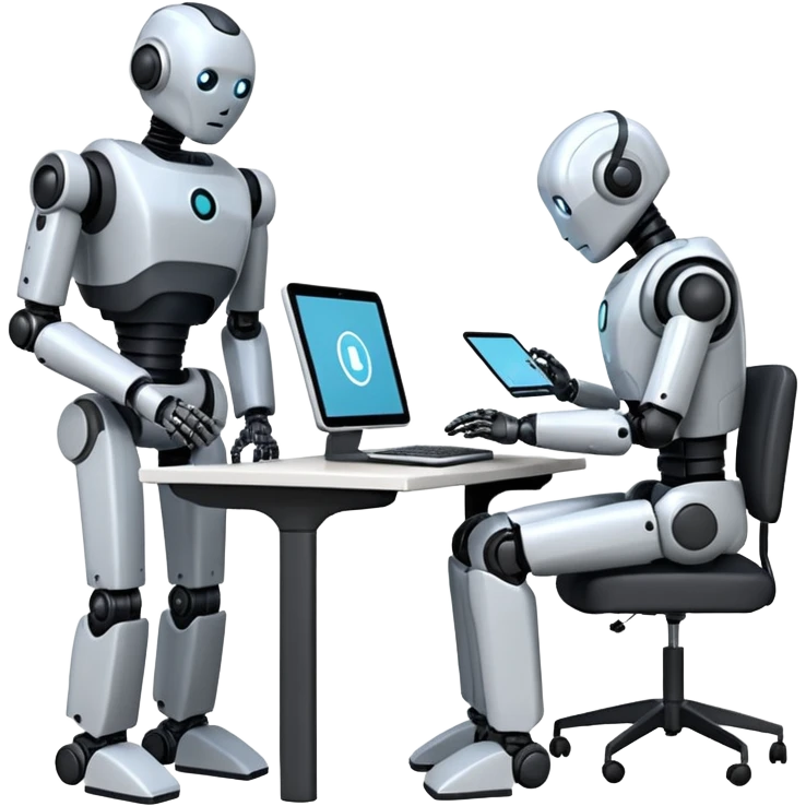 Digital Labour as an example of Agents at work in a workplace setting. I want to see a traditional office worker and a support co-worker that is an AI Agent [Not a Robot]. I DO NOT WANT images of ROBOTS! emoji