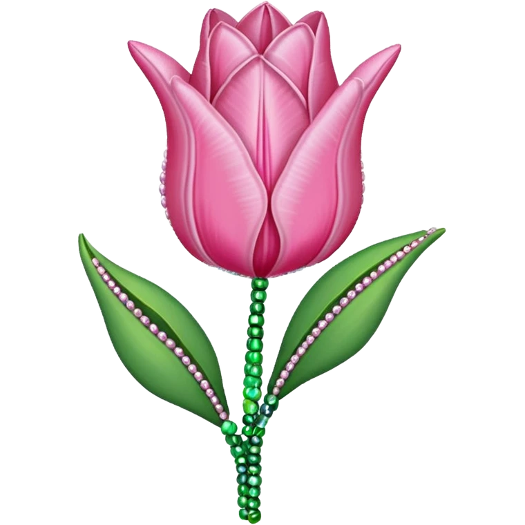 french beaded pink tulip flower with 2 leaves emoji