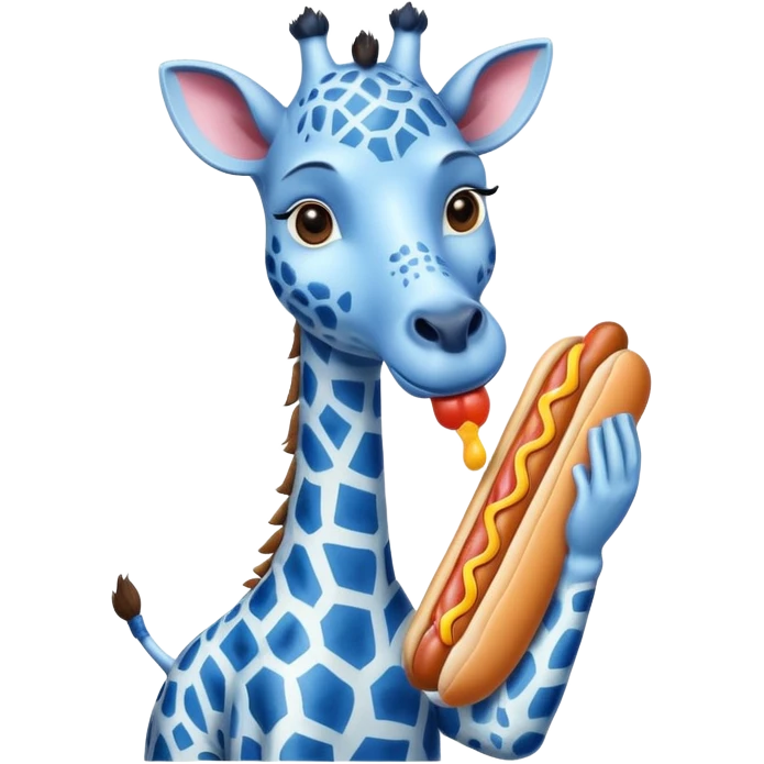 Blue giraffe eating a hot dog  emoji