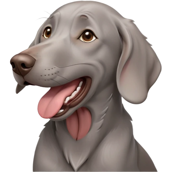 cinematic-cute-yawning-weimaraner-portrait-emoji,-head-tilted-slightly-with-a-dramatic,-wide-open-yawn,-revealing-a-sleek grey fur-with-a-subtle-shimmer,-floppy-ears-slightly-drooping,-round-brown-eyes-barely-open-in-drowsy emoji