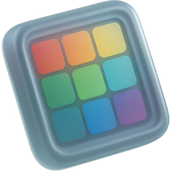 matte glass style 3D object with a colorful tile pattern visible inside emoji