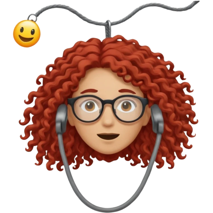 bungee jumping face only with hair flying red long curly hair and glassess emoji