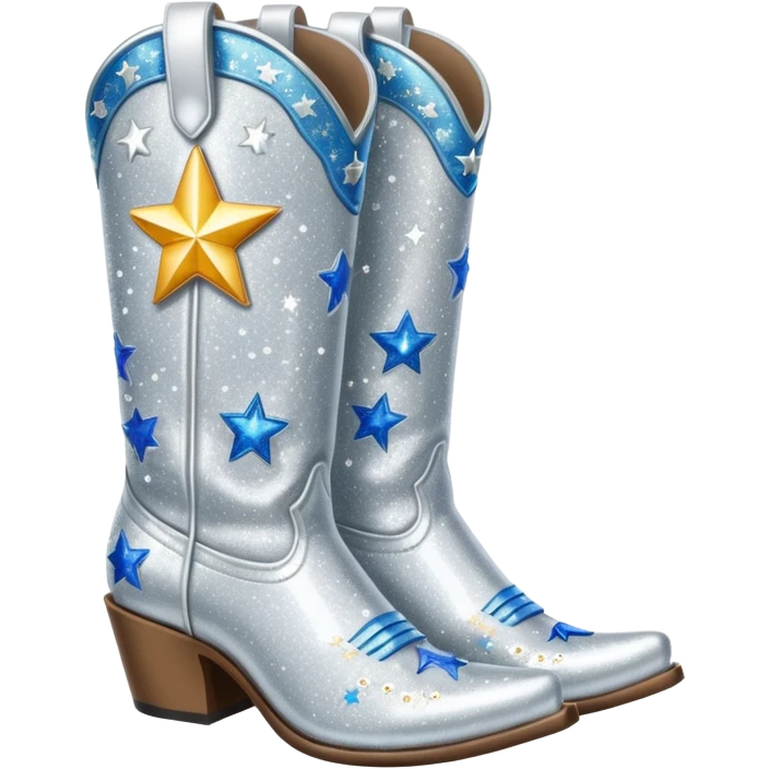 Silver glittery cowgirl boots with stars emoji