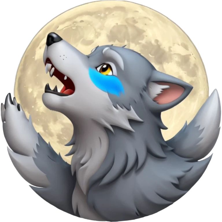 emoji of a howling wolf facing the moon, with its head tilted upward, simple cartoon style 🐺🌕 emoji