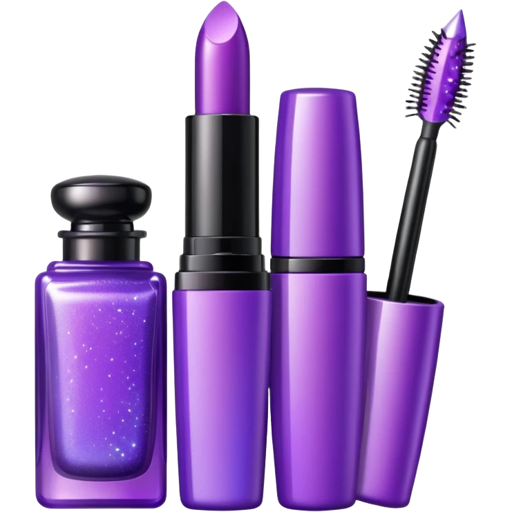 cosmetics (lipstick, perfume, mascara,..) with sparkle, purple emoji