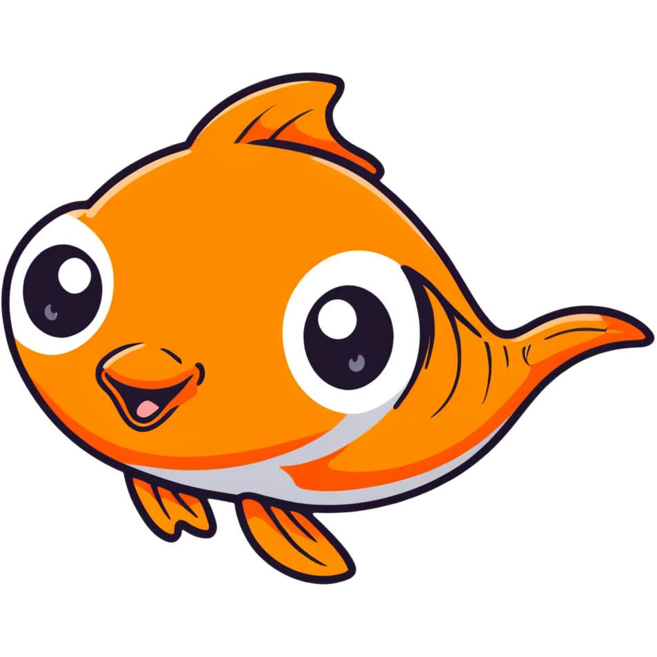 goldfish with big googly eyes and buck teeth, comical expression emoji