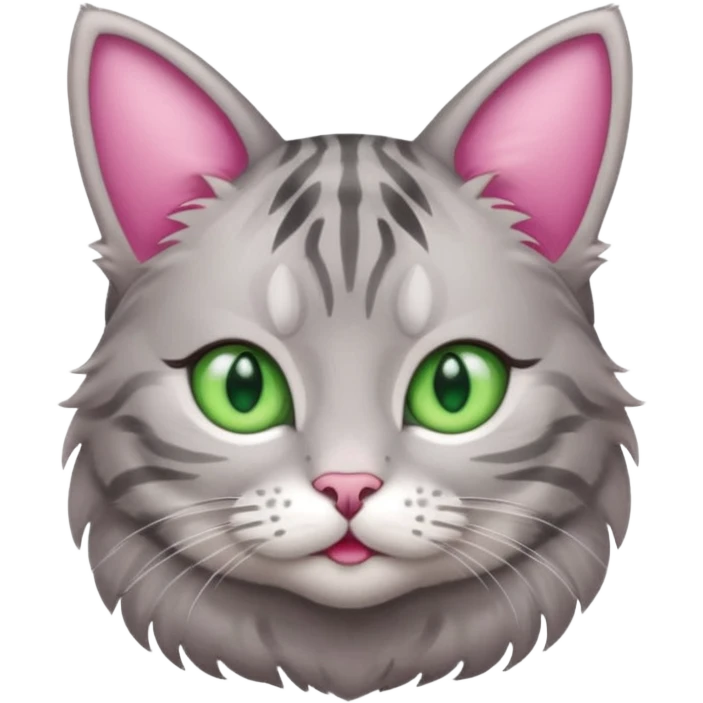 grey tabby cat: pink ears fur green eyes emoji