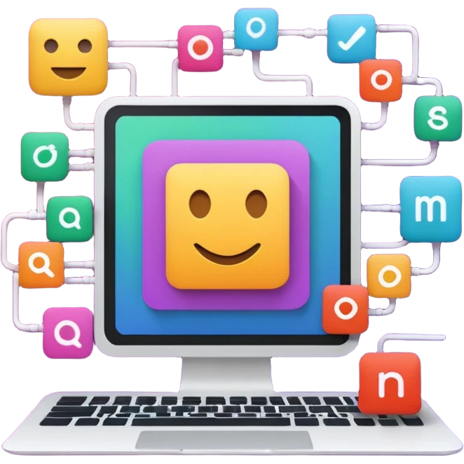 AI webflow on a computer - really complicated, sequences of squares connected to other squares, lines emoji