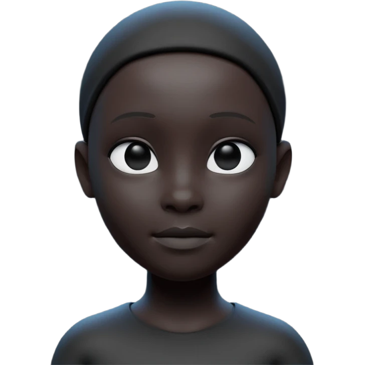 Minimalist 3D avatar, smooth matte plastic texture, soft cinematic lighting. The entire figure is completely black and matte. no eye sockets, no pupils, no eyebrows, clay render style, modern digital illustration, octane render. emoji