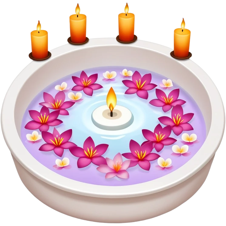 A white Jacuzzi with warm water, with flower petals and scented candles, romantic lush warm colors emoji
