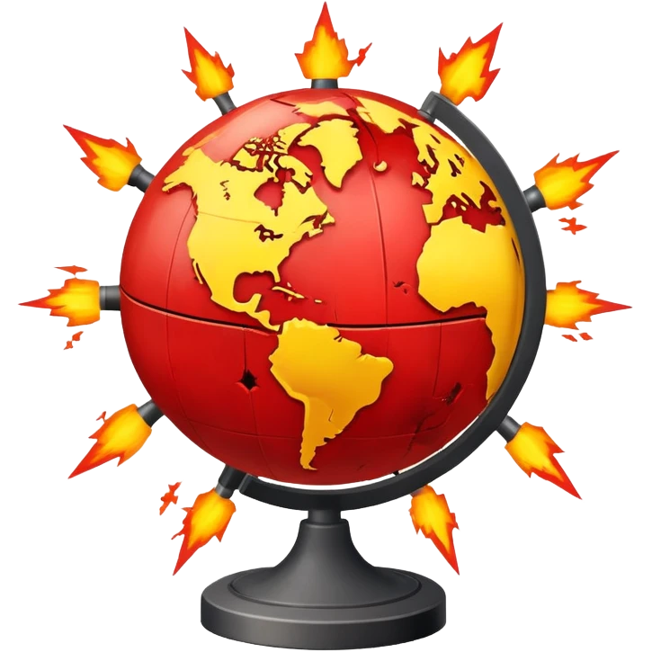 globe with explosion symbols and warning signs representing global conflict emoji