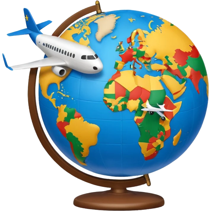 Globe Showing Europe-Africa with plane flying around it, google emoji style emoji