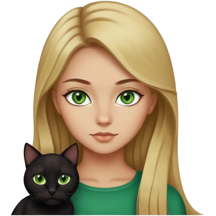 Dark blonde girl with black cat green eyes emoji