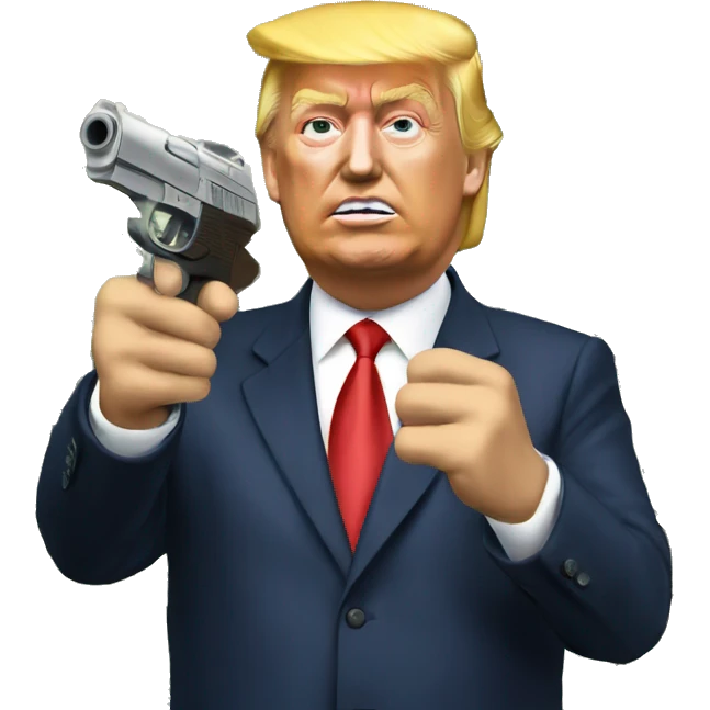 trump shoting away money with a money gun emoji