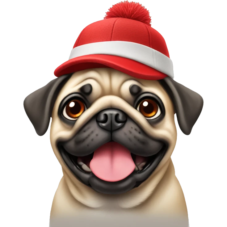 Cheerful pug in a red hat emoji