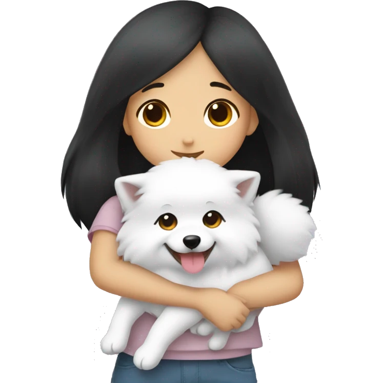 Japanese spitz dog hug black hair girl emoji