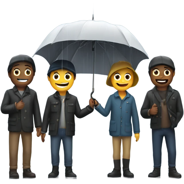 4 friends with umbrella playing with a ship in the rain emoji